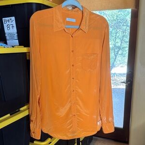 Equipment Femme Pumpkin Orange 100% Silk Button Down Shirt Size Large